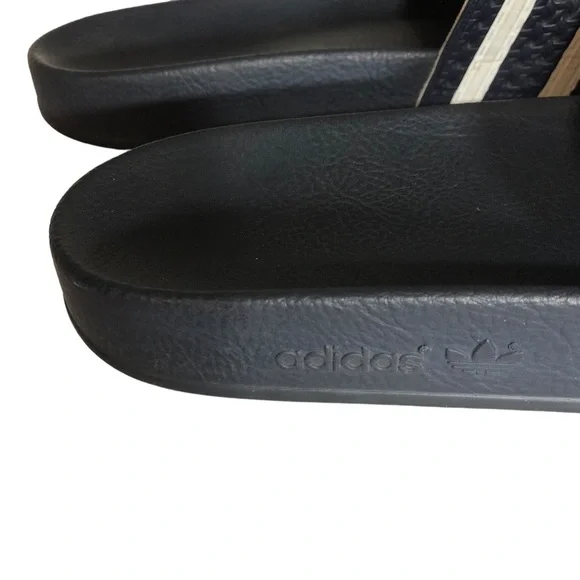 𝅺Adidas Navy Blue Three Stripe Slides Size 9 - Picture 4 of 8